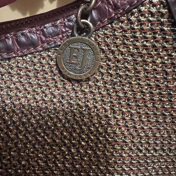 Eric Javits Handbag BrownCroc embossed Leather Push Lock Flap Zip Closure - Picture 3 of 8